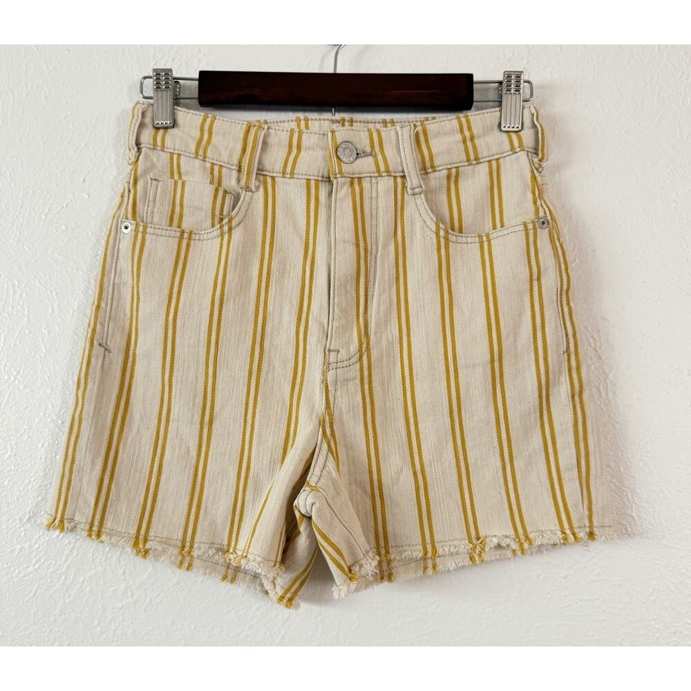Pilcro Anthropologie Striped Denim Shorts Size 26 Raw Hem Yellow Cream - Picture 8 of 8